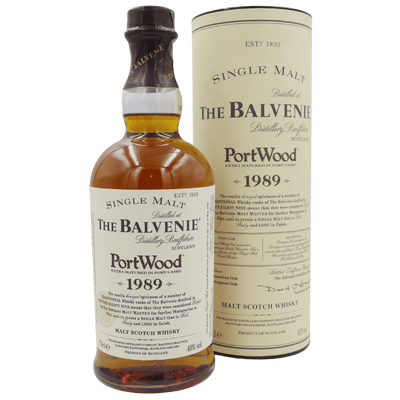 Balvenie 15 Jahre Port Wood (1989) Flasche mit Case Vorderseite
