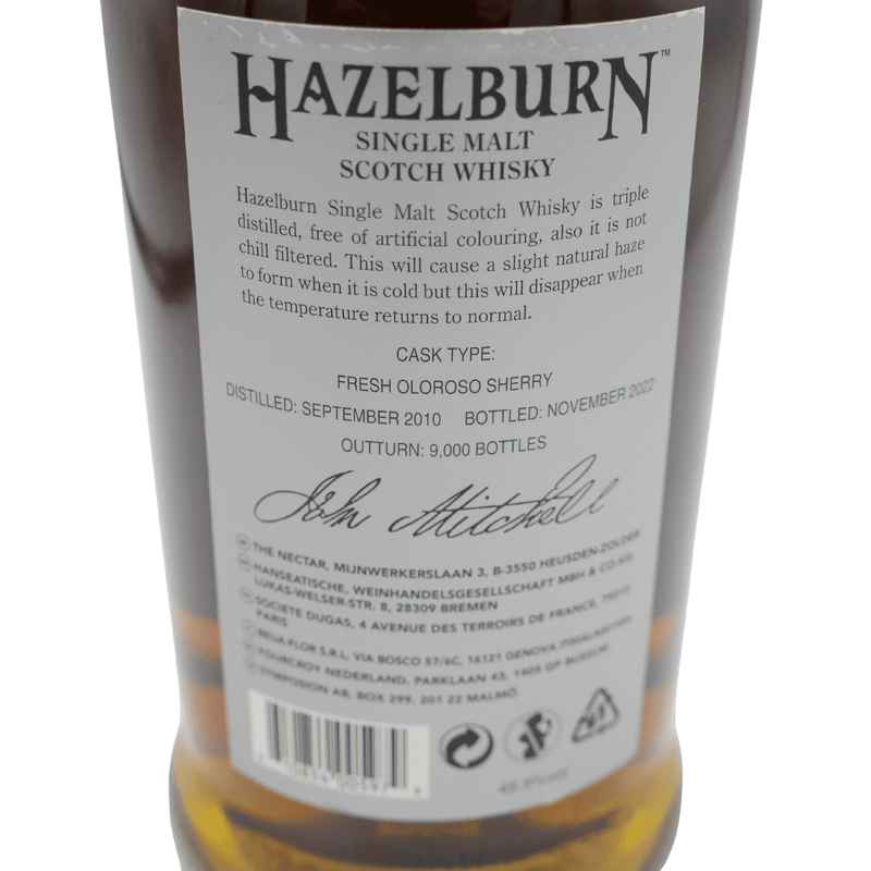 Hazelburn 12 Jahre (2010) 49,9 % Vol. 0,7 L Nahaufnahme Rückseite