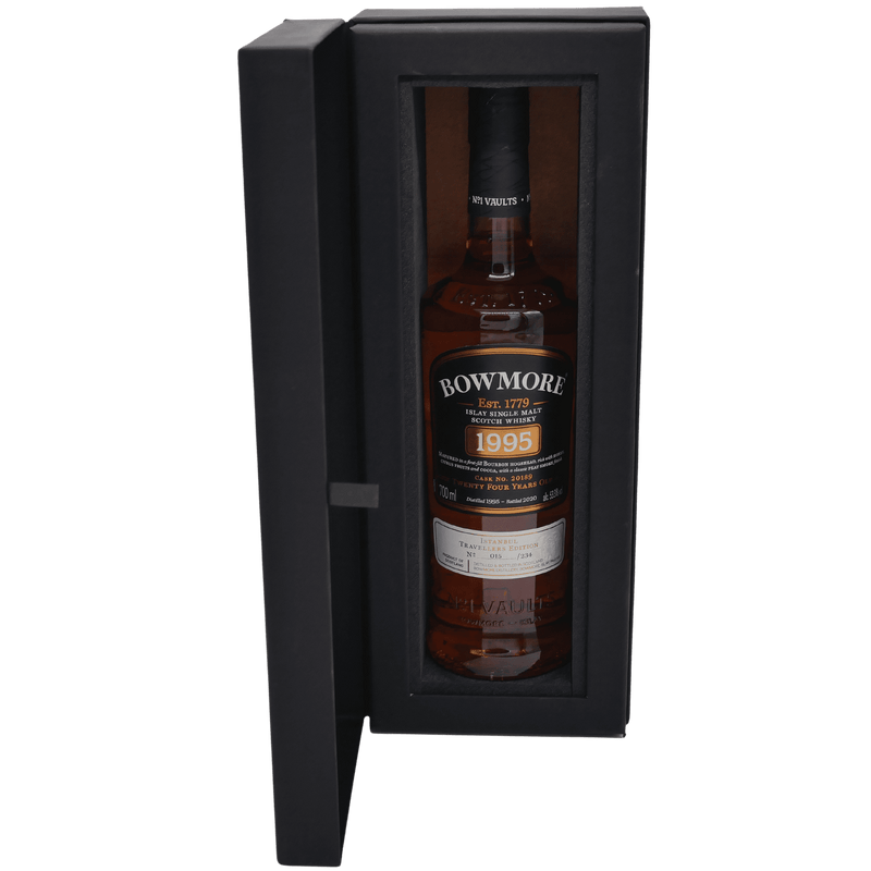 Geöffneter Case mit Flasche Bowmore 24 Jahre Istanbul Edition Nr. 15/234 (1995)