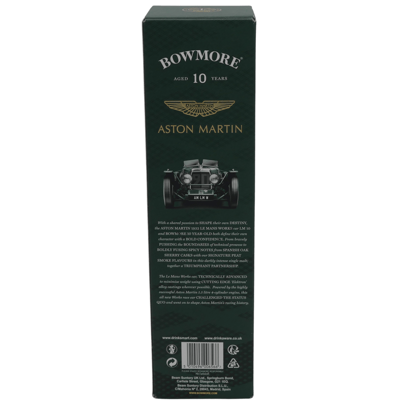 Rückseite des Kartons der Flasche Bowmore Aston Martin Edition 1 - Dark & Intense