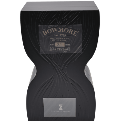 Bowmore 31 Jahre Timeless Edition (1988) -  Schwarzes Sanduhrenförmiger Cask - Schutzklebefolie noch angebracht