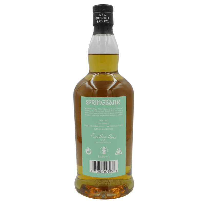 Springbank 15 Rum Wood (2019) Flasche Rückseite